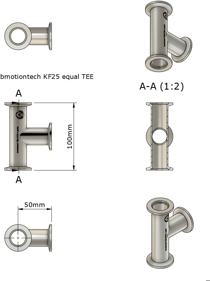 BROWNIAN MOTION TECHNOLOGY bmotiontech superior grade ISO-KF NW25 KF25 Flange Tee Fitting for high vacuum application (KF25 Equal TEE) - Image 3